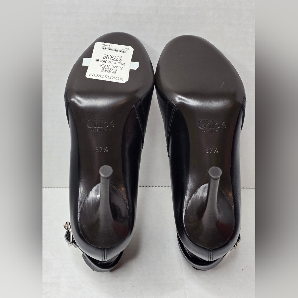 NWT Chloe Black Leather Ankle Booties, Sz 37.5 - Picture 7 of 8